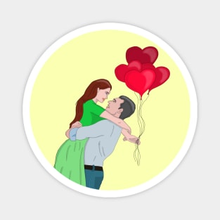 Couple Hugging While Holding Heart Shaped Balloons Magnet